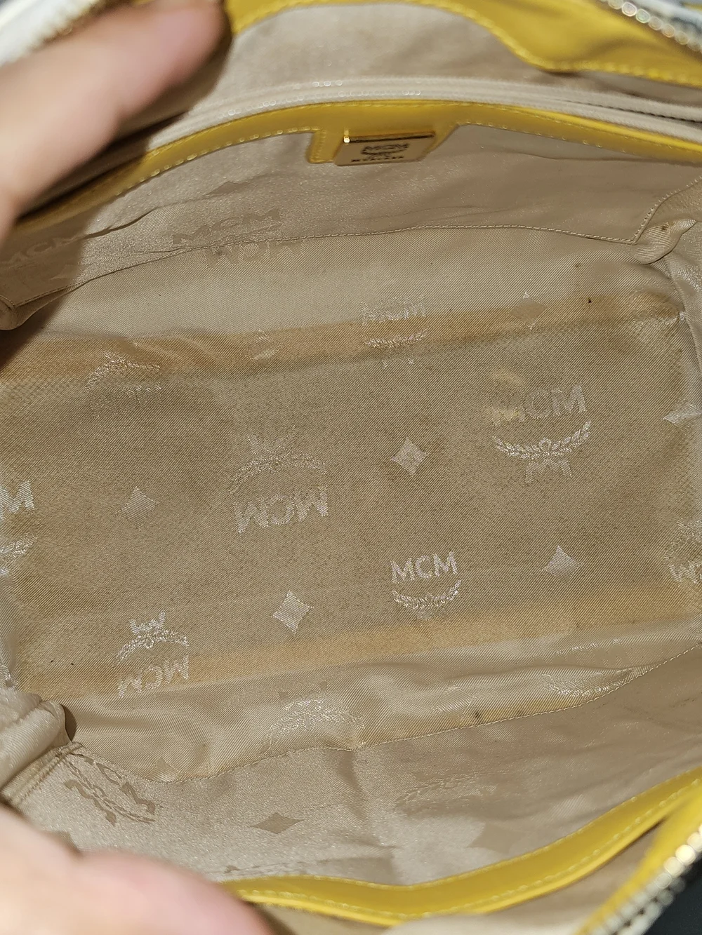 MCM White & Yellow Logo Satchel
